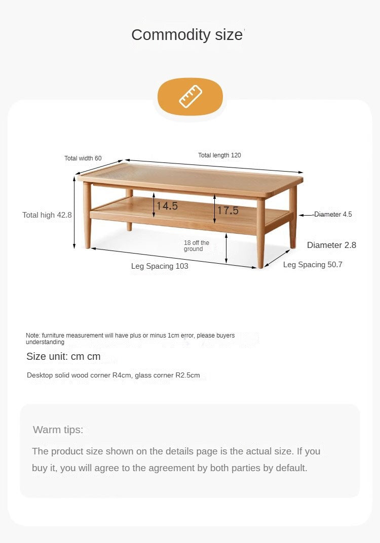 Beech Solid Wood Glass Coffee Table Nordic