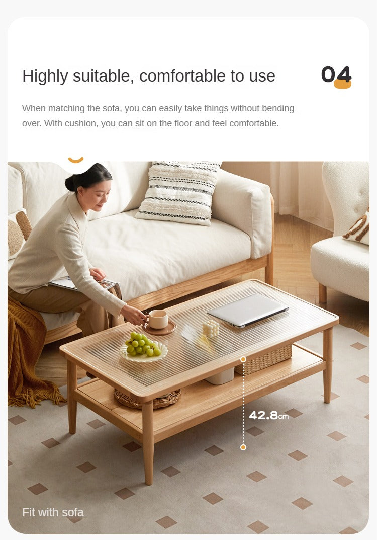 Beech Solid Wood Glass Coffee Table Nordic