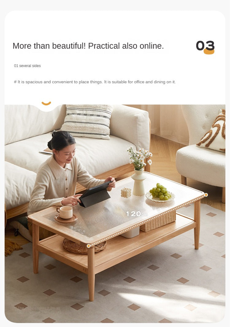 Beech Solid Wood Glass Coffee Table Nordic