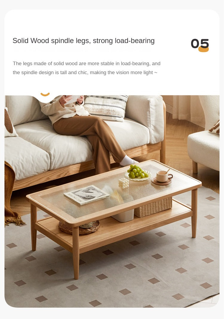 Beech Solid Wood Glass Coffee Table Nordic