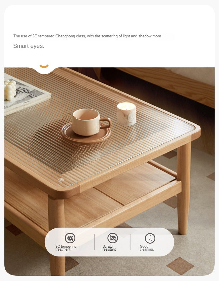 Beech Solid Wood Glass Coffee Table Nordic