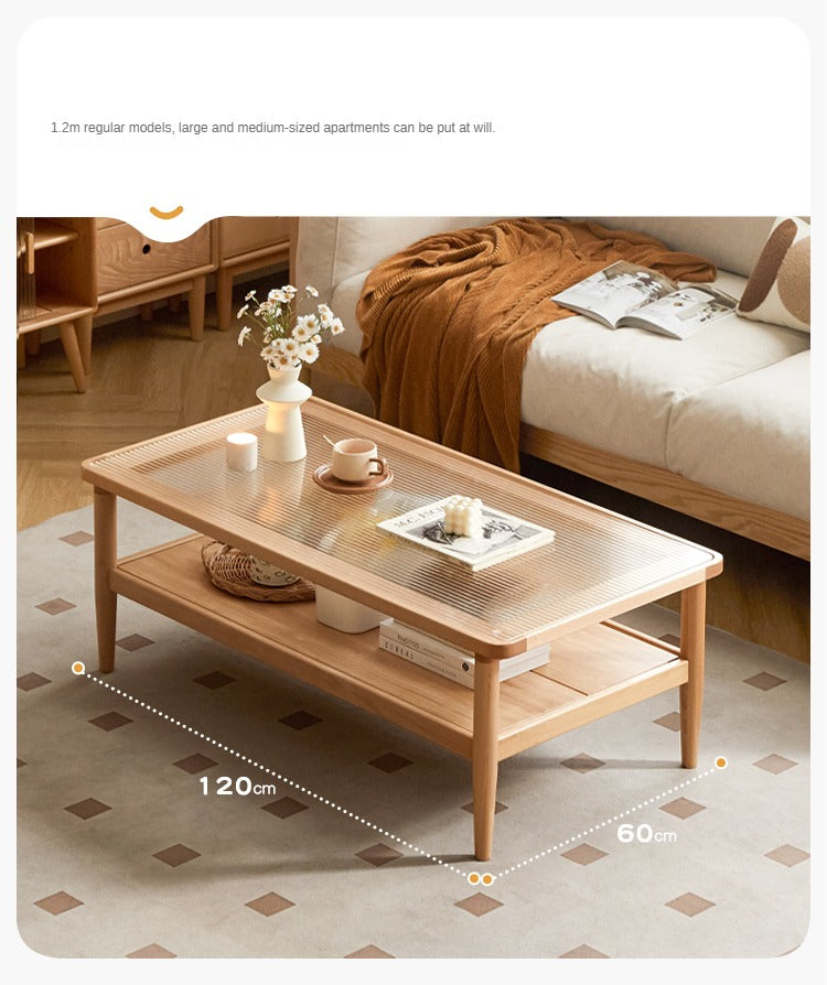 Beech Solid Wood Glass Coffee Table Nordic