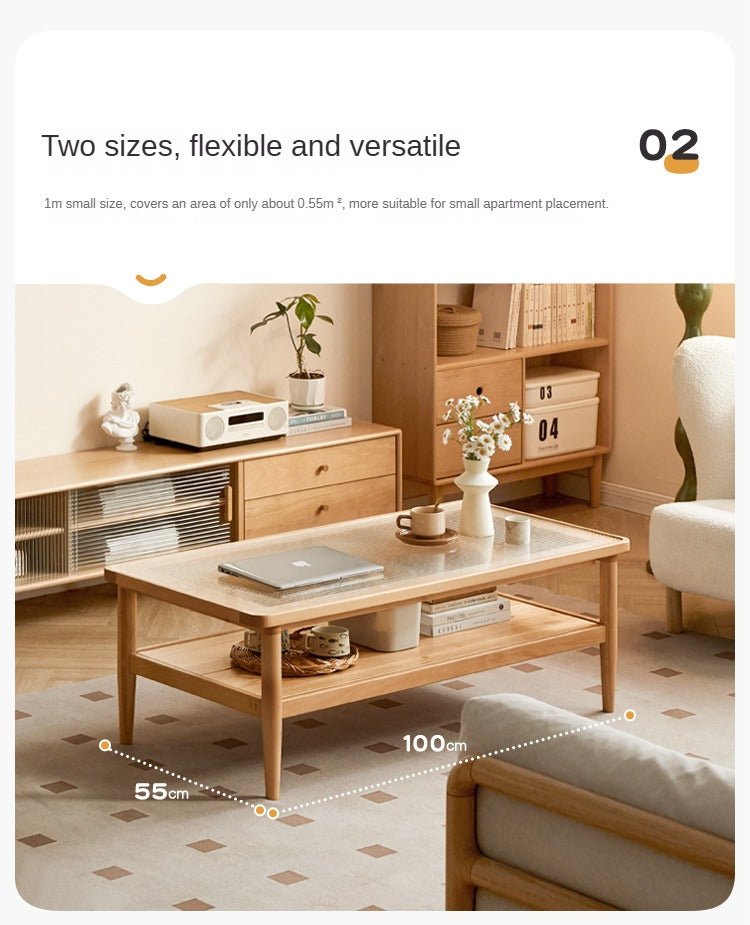 Beech Solid Wood Glass Coffee Table Nordic
