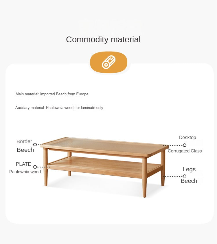 Beech Solid Wood Glass Coffee Table Nordic