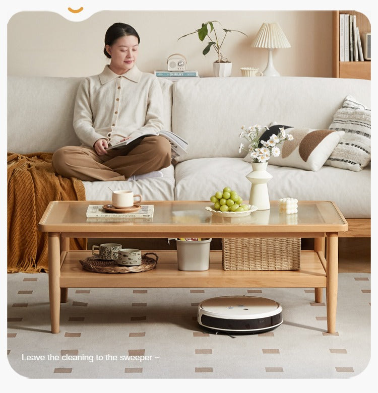 Beech Solid Wood Glass Coffee Table Nordic