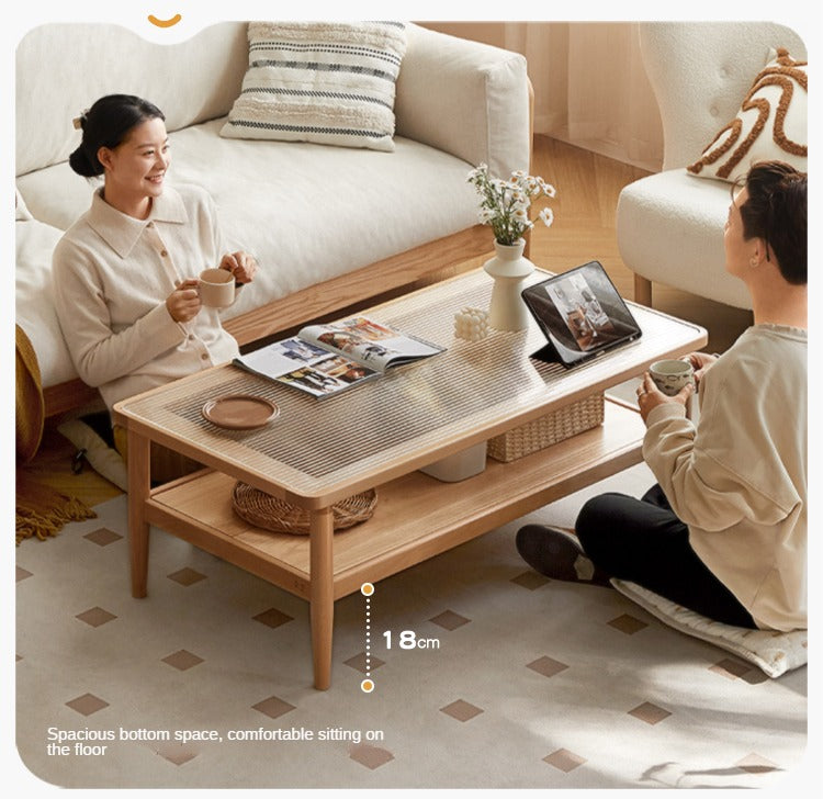 Beech Solid Wood Glass Coffee Table Nordic