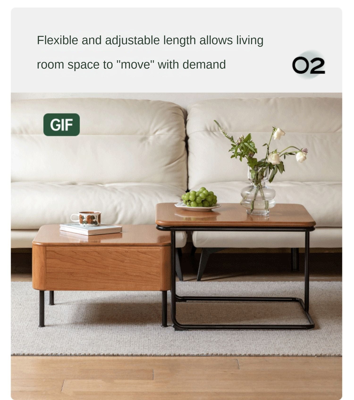 Cherry Solid Wood Combination Coffee Table Mid-Century Style