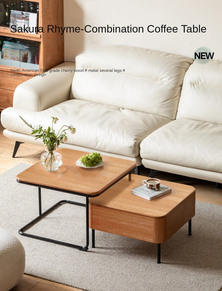 Cherry Solid Wood Combination Coffee Table Mid-Century Style