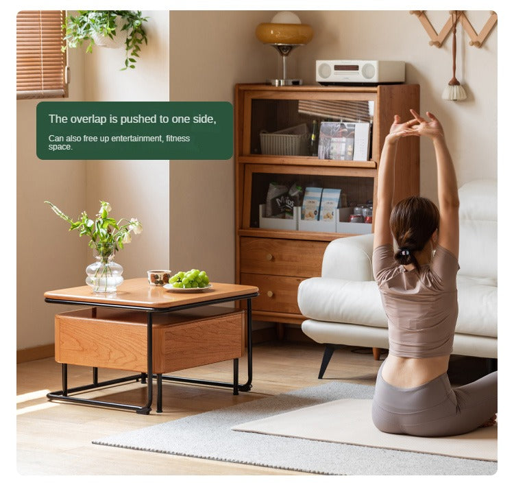Cherry Solid Wood Combination Coffee Table Mid-Century Style