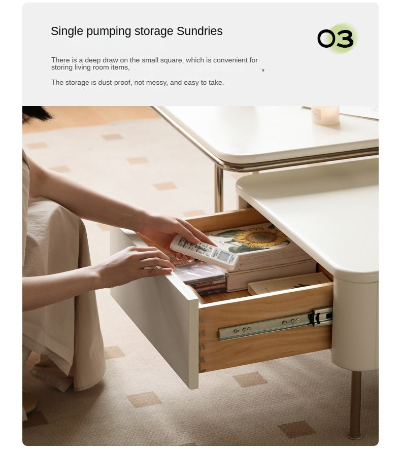 Solid RubberWood Combination Telescopic Coffee Table Cream Wind