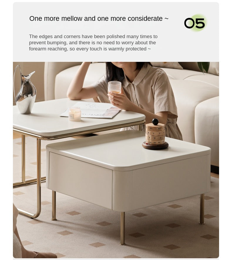 Solid RubberWood Combination Telescopic Coffee Table Cream Wind