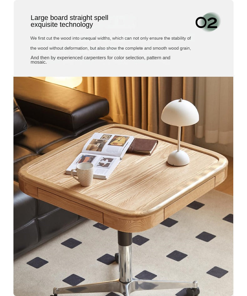 Oak Solid Wood Movable Square Lift Coffee Table