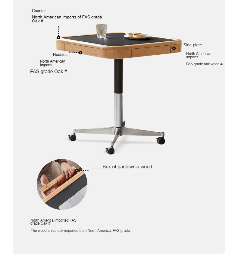 Oak Solid Wood Movable Square Lift Coffee Table