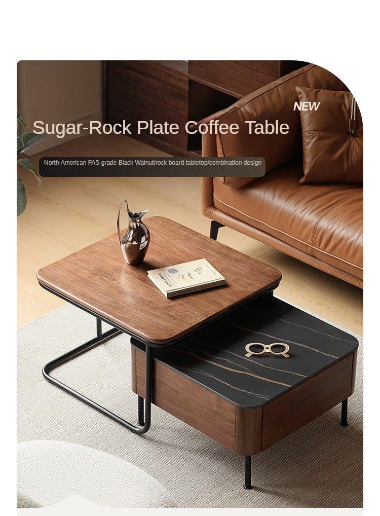 Sandalwood, Oak, Black Walnut Solid Wood Slate Top Coffee Table