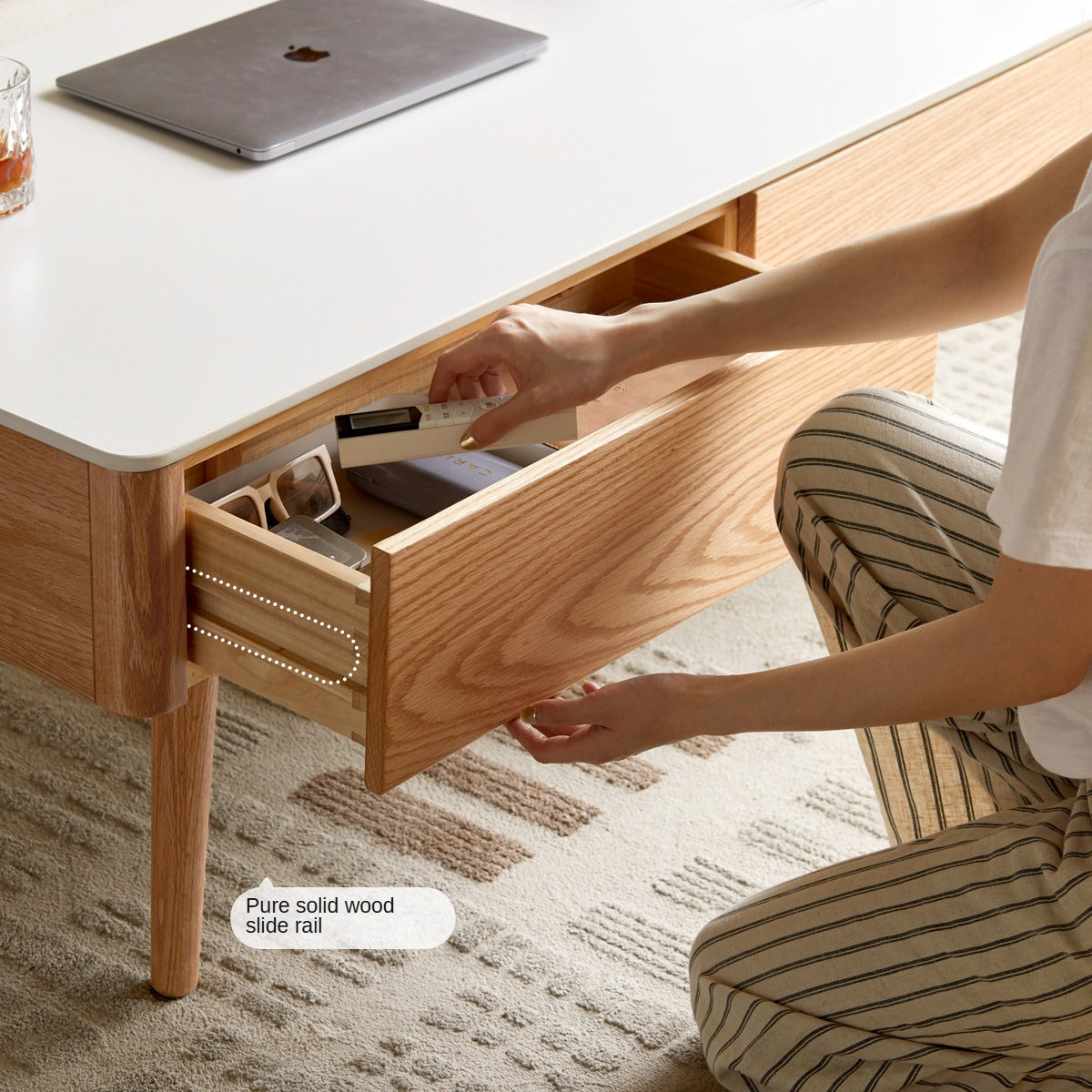 Oak, Beech Solid Wood Slate Coffee Table Simple Modern