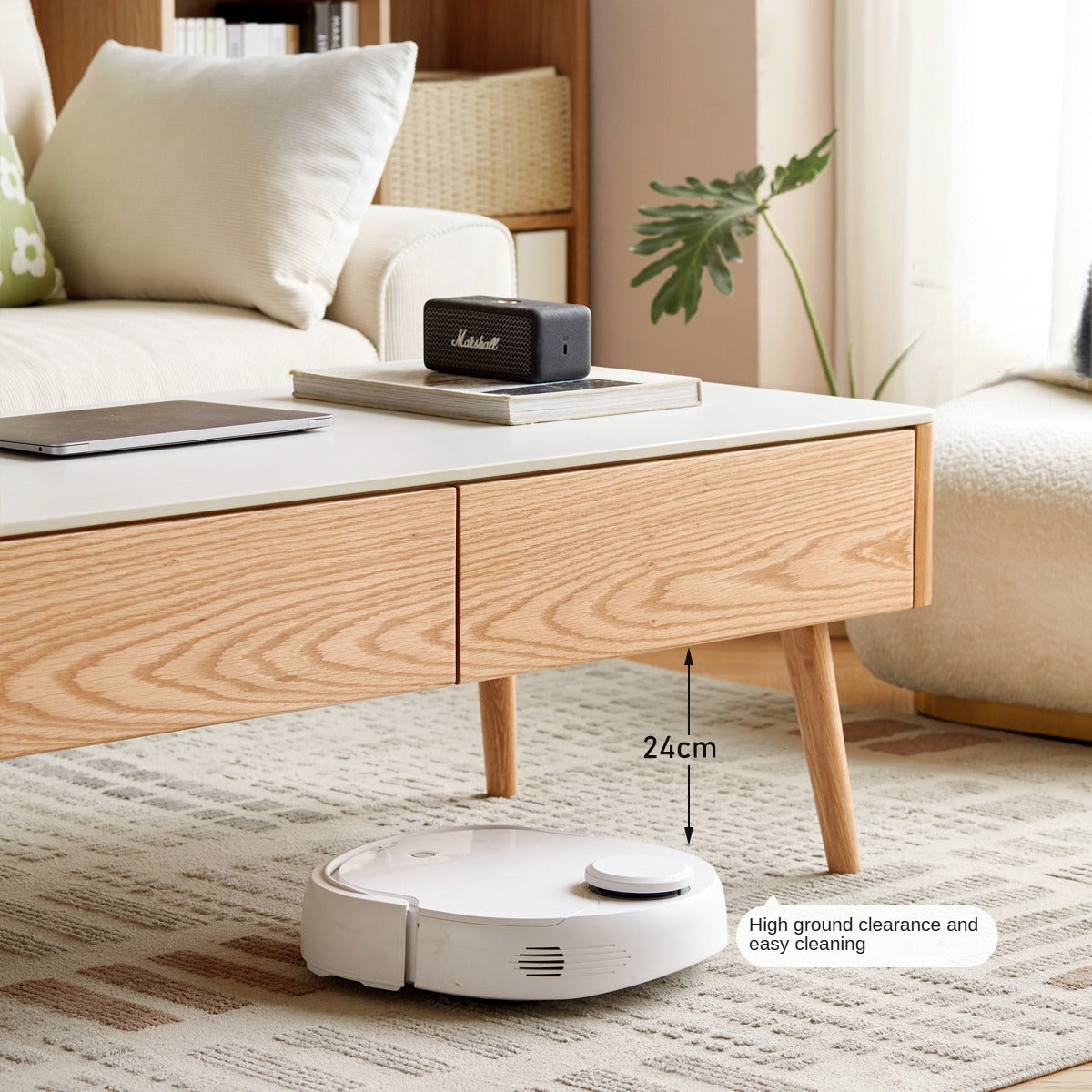 Oak, Beech Solid Wood Slate Coffee Table Simple Modern