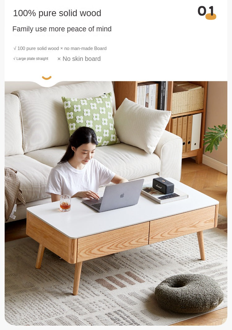 Oak, Beech Solid Wood Slate Coffee Table Simple Modern