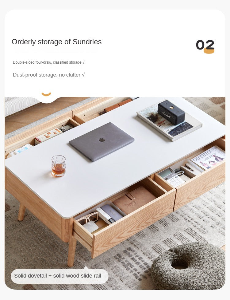Oak, Beech Solid Wood Slate Coffee Table Simple Modern