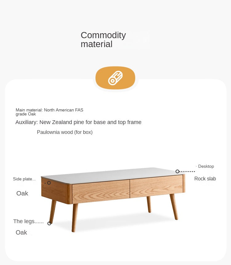 Oak, Beech Solid Wood Slate Coffee Table Simple Modern