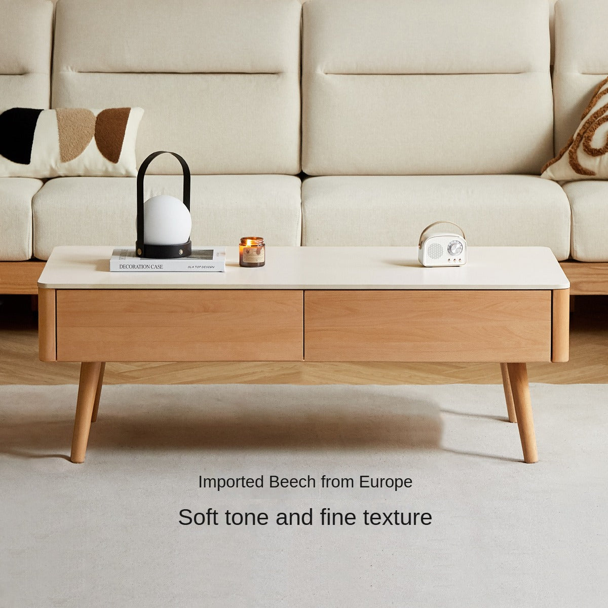 European Beech Solid Wood Storage Rock Board Coffee Table