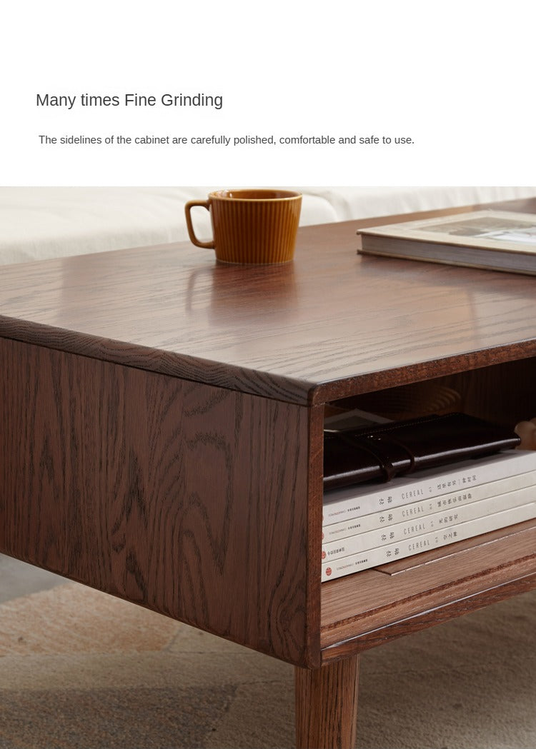 Oak, Solid Rubberwood Two-Drawer Coffee Table Walnut Color