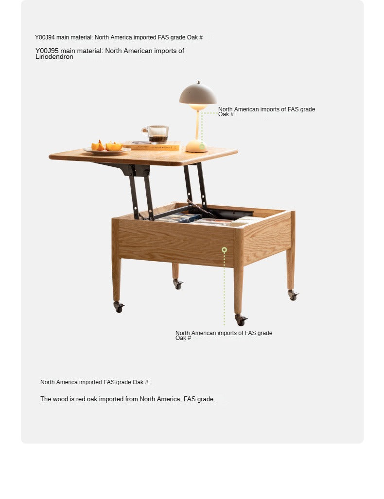Oak Solid Wood Elevated Dual Purpose Folding Coffee Table