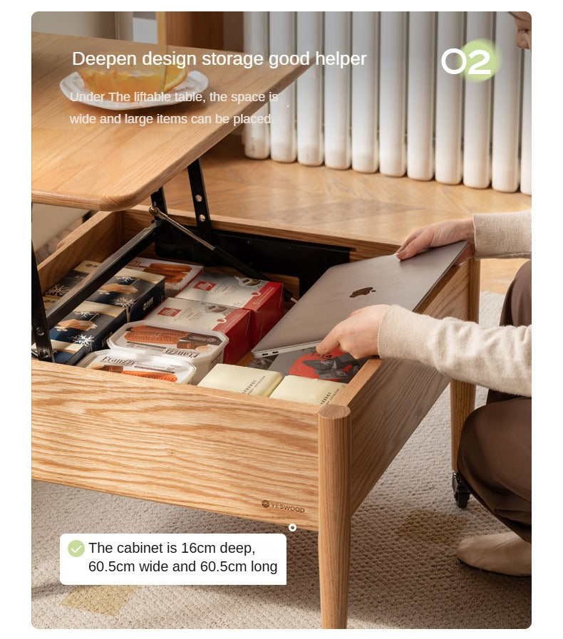 Oak Solid Wood Elevated Dual Purpose Folding Coffee Table