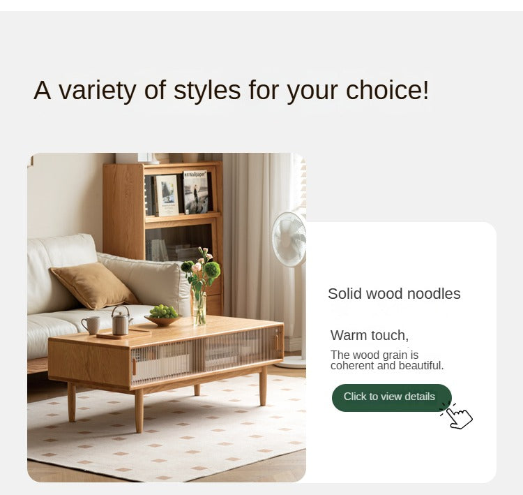 Oak, Beech, Solid Rubberwood Glass Doors Coffee Table