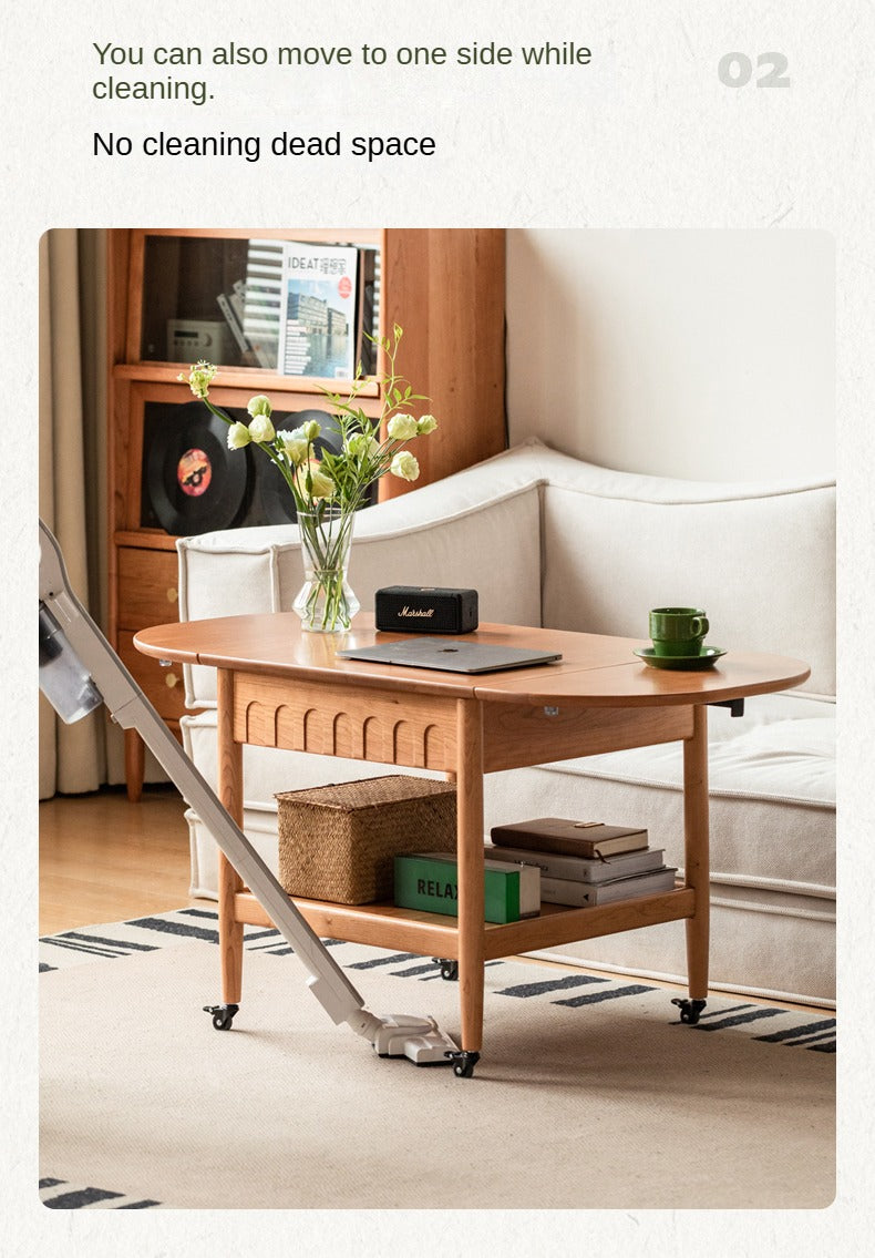 Cherry Solid Wood Mobile Folding Coffee Table.