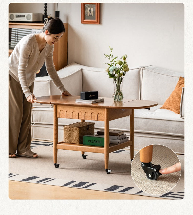 Cherry Solid Wood Mobile Folding Coffee Table.