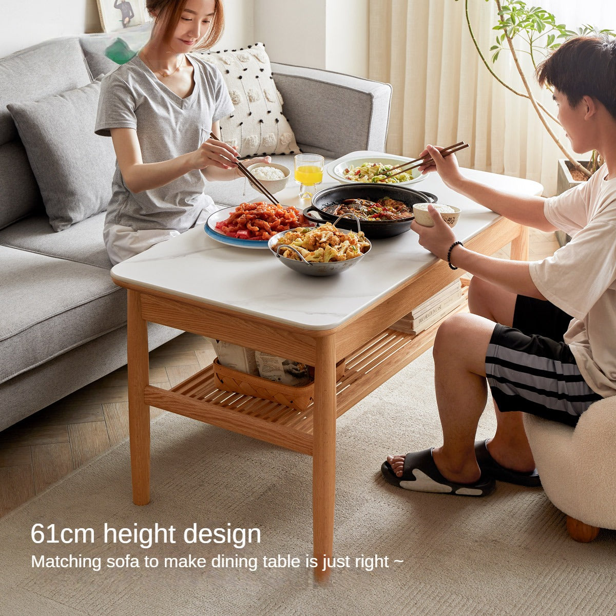 Oak Solid Wood Rock Plates Coffee Table