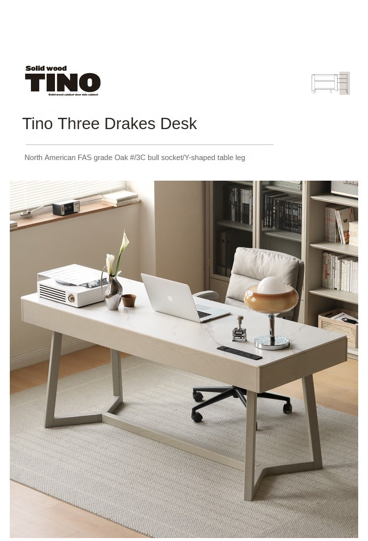 Oak, Poplar Solid Wood Slate Warm Elegant Desk With Drawer