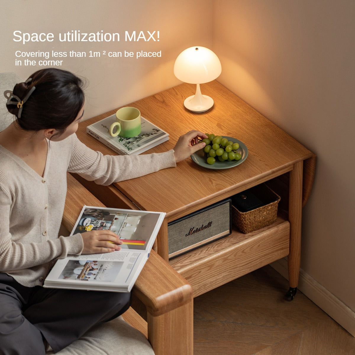 Oak, Beech Solid Wood Folding Mobile Coffee Table