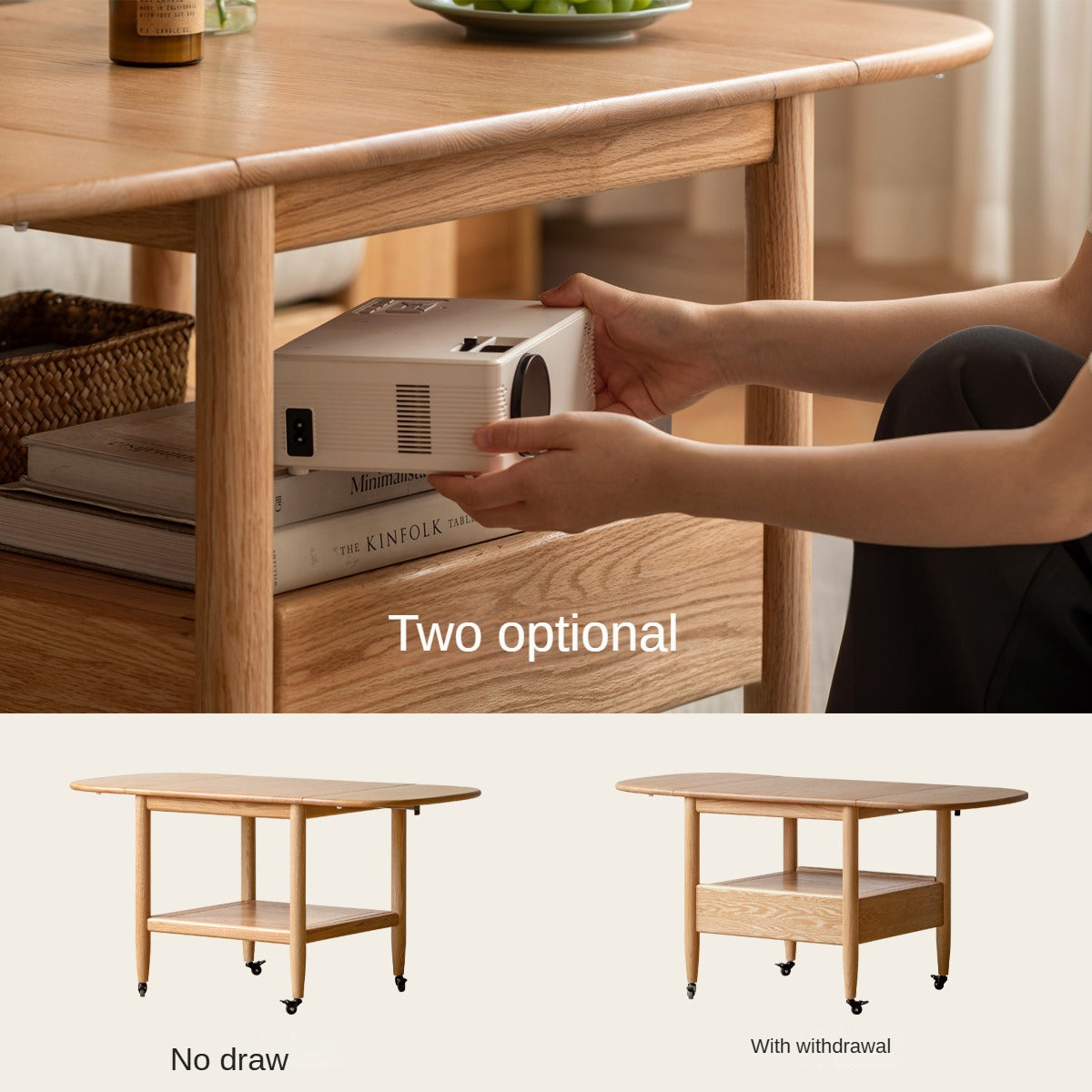 Oak, Beech Solid Wood Folding Mobile Coffee Table