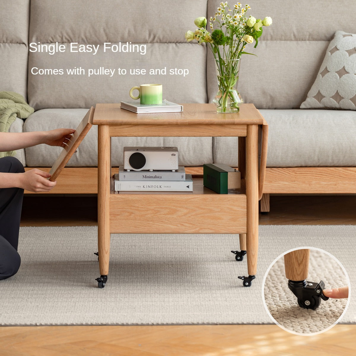 Oak, Beech Solid Wood Folding Mobile Coffee Table