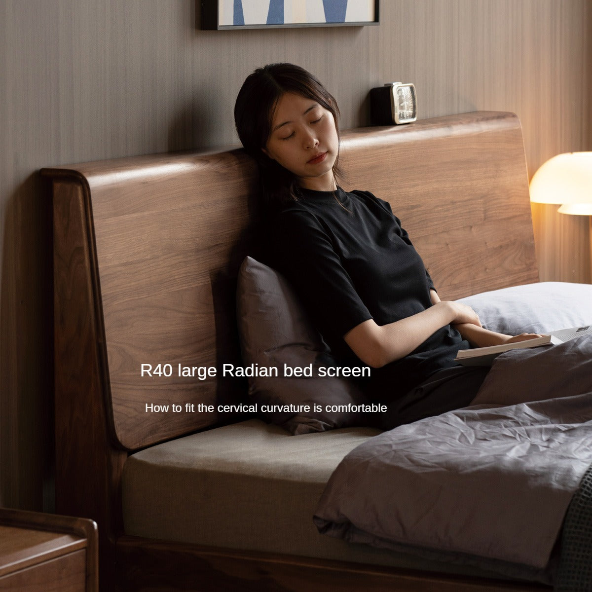 Black Walnut, Teak solid wood, Ach Solid Wood Bed Nordic Modern