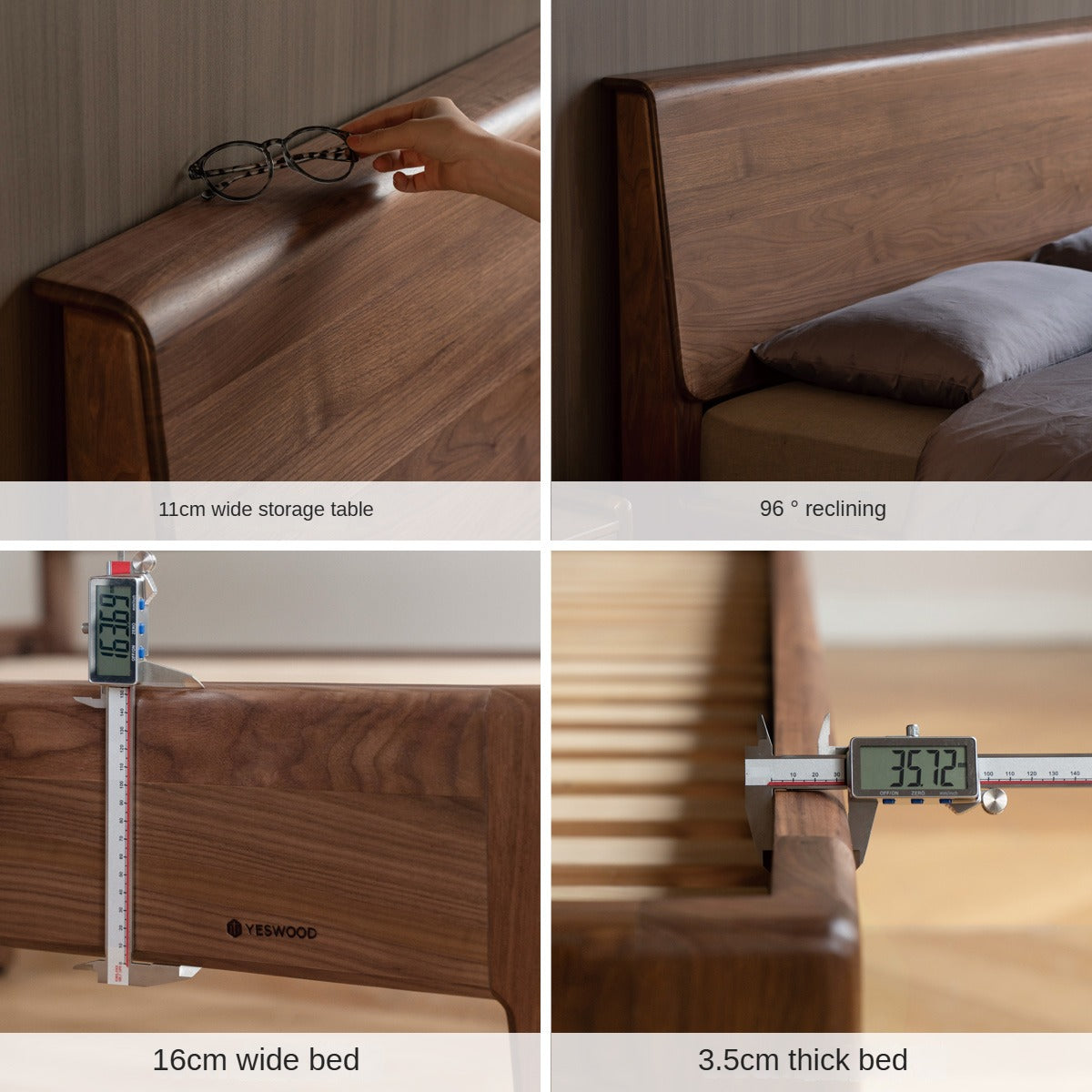 Black Walnut, Teak solid wood, Ach Solid Wood Bed Nordic Modern