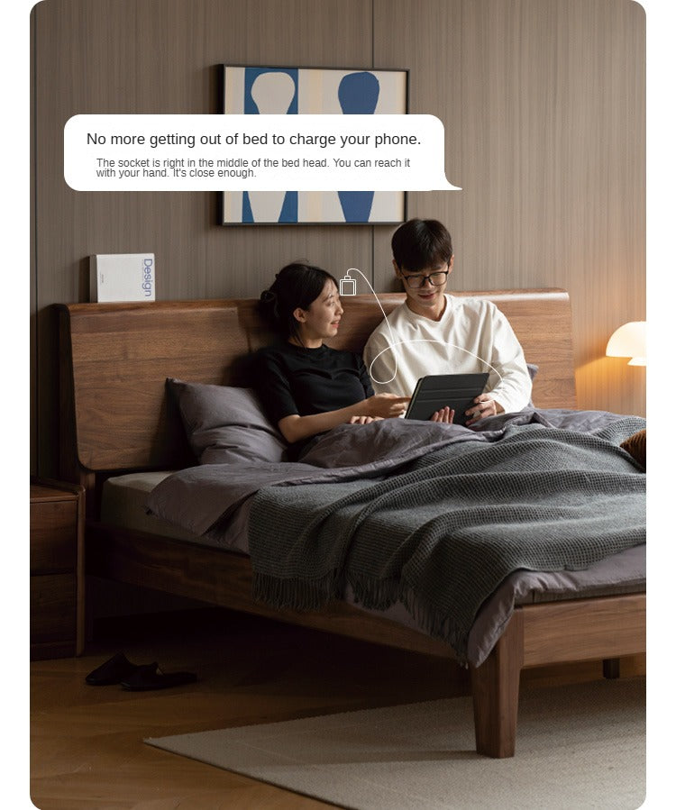 Black Walnut, Teak solid wood, Ach Solid Wood Bed Nordic Modern