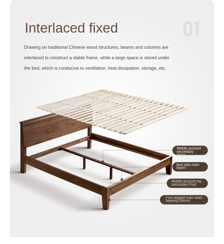 Black Walnut, Teak,Ash Solid Wood Bed Nordic Modern