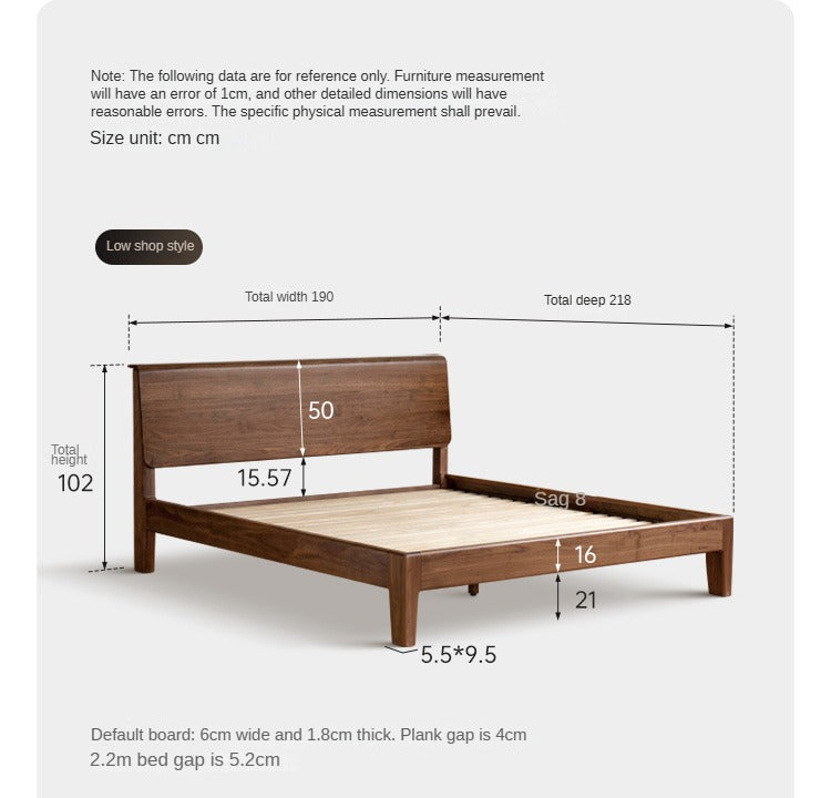 Black Walnut, Sandalwood ,Ash Solid Wood Bed Nordic Modern