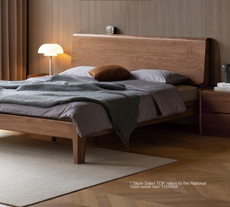 Black Walnut, Teak solid wood, Ach Solid Wood Bed Nordic Modern