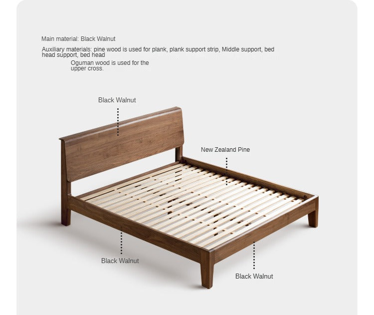 Black Walnut, Teak solid wood, Ach Solid Wood Bed Nordic Modern