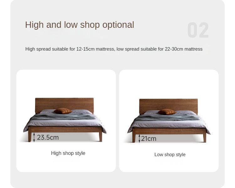 Black Walnut, Teak,Ash Solid Wood Bed Nordic Modern