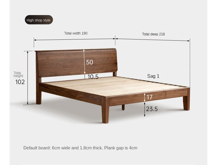 Black Walnut, Sandalwood ,Ash Solid Wood Bed Nordic Modern