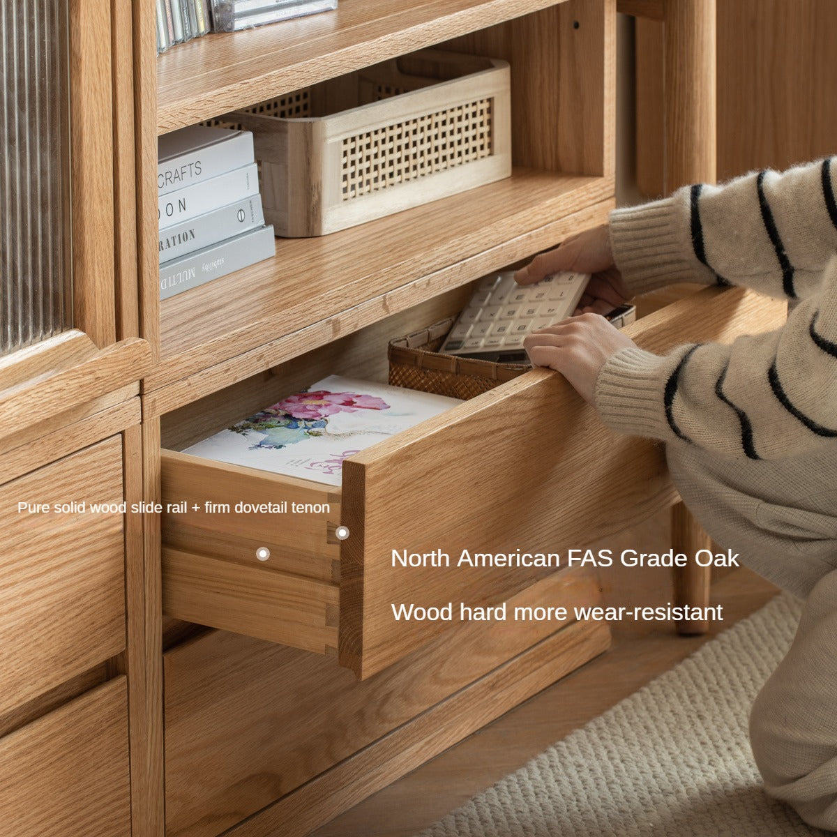 Oak, Ash Solid Wood TV Cabinet Modern Free Combination Storage Bookcases
