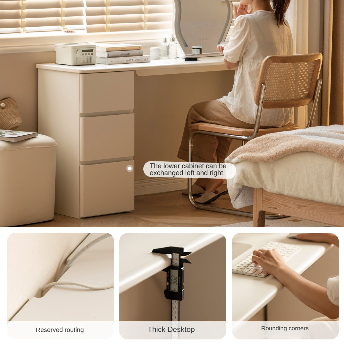 Rubber Wood, Poplar Solid Wood Cream Style Single-Leg Desk