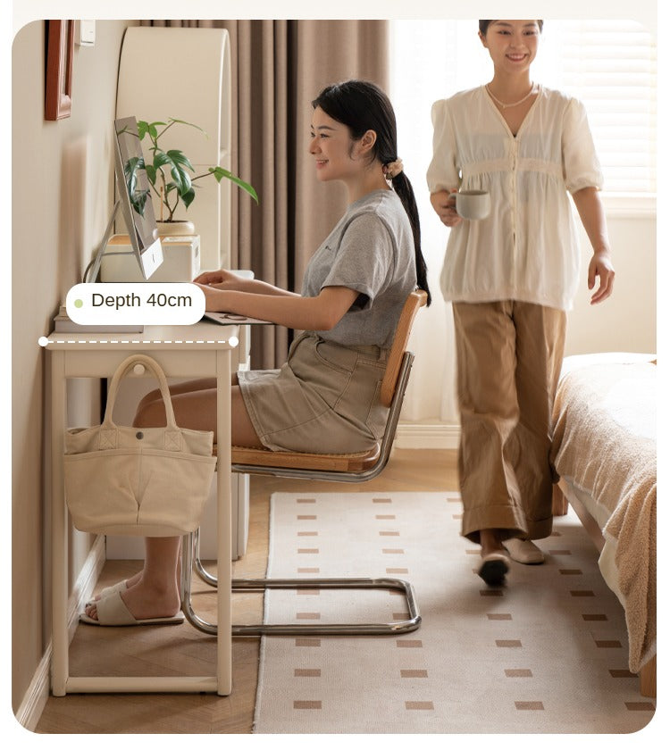 Rubber Wood, Poplar Solid Wood Cream Style Single-Leg Desk