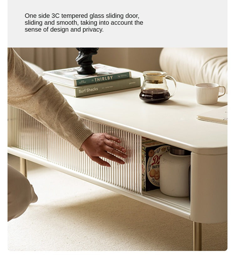 Poplar Solid Wood Modern White Storage Coffee Table