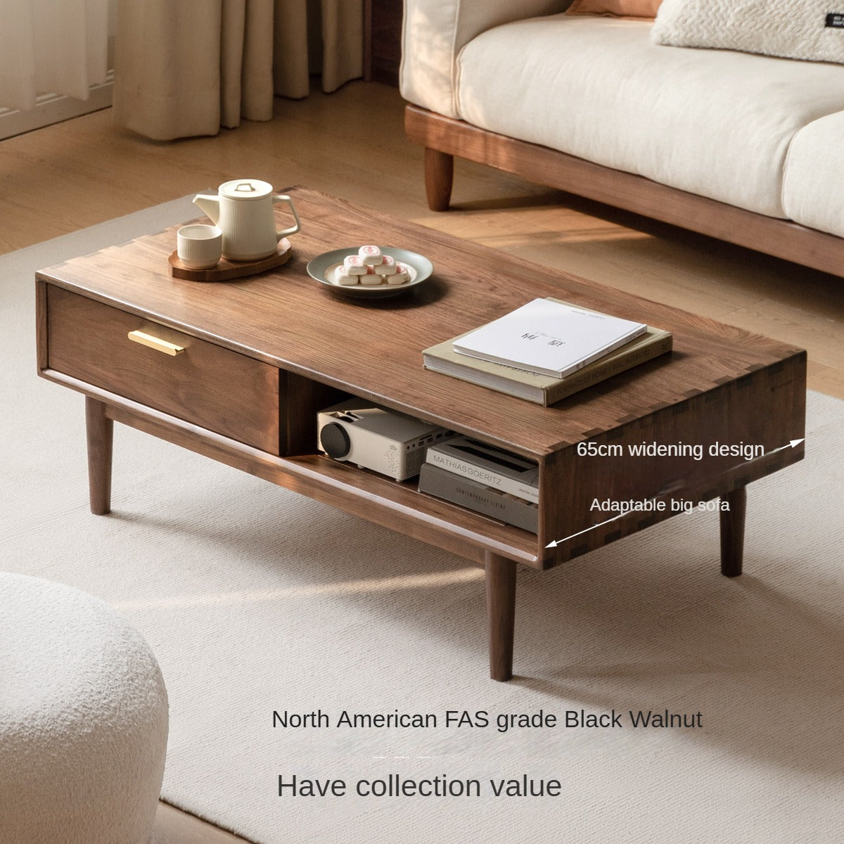 Black Walnut Solid Wood Storage Rock Plate Coffee Table