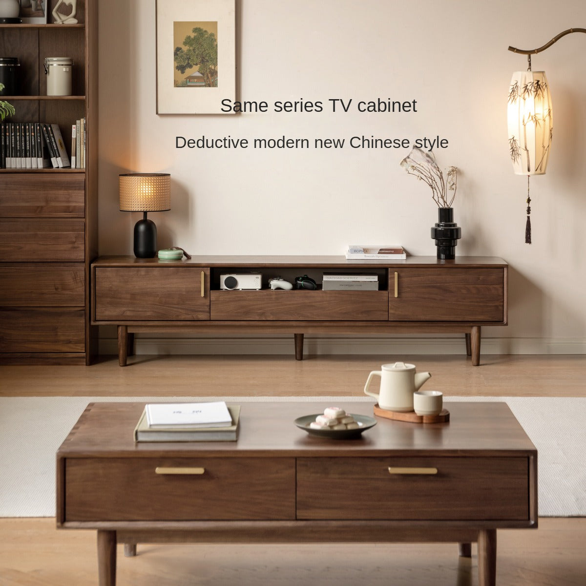 Black Walnut Solid Wood Storage Rock Plate Coffee Table